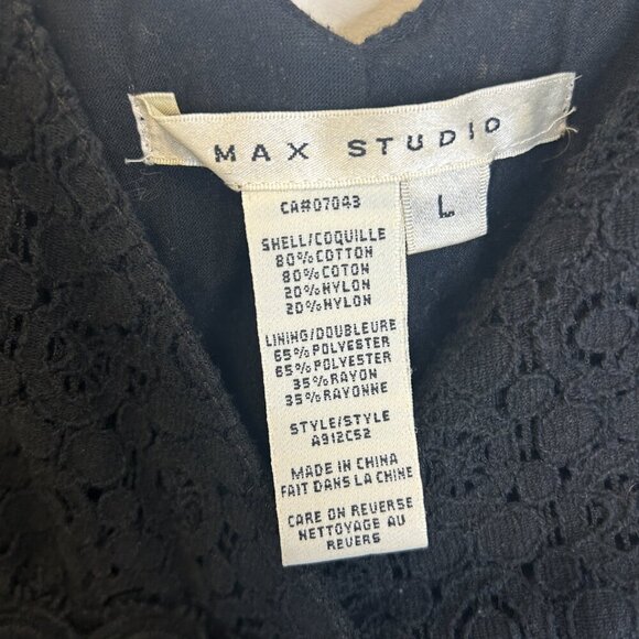 Max Studio All Over Lace Sleeveless Black Dress Sz L Smocking Cotton Eyelet - Picture 11 of 12